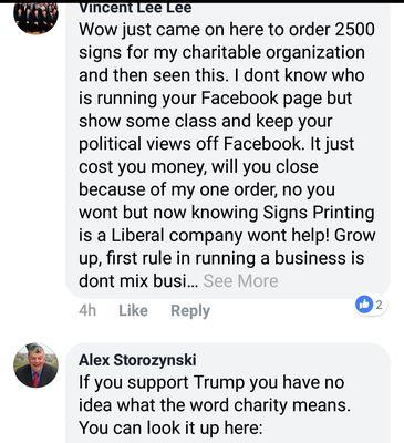 Hatred of the President Alex Storozynski of this foundation. He bullied me if you support Trump you cant be charitable.