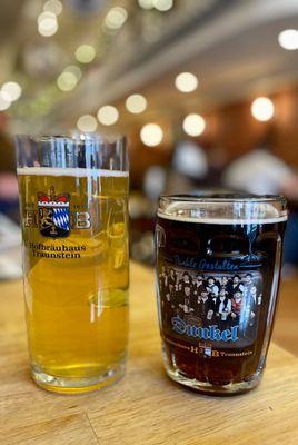 Zwickl Kellerbier on the left and Weihenstephaner Dunkel in the right.