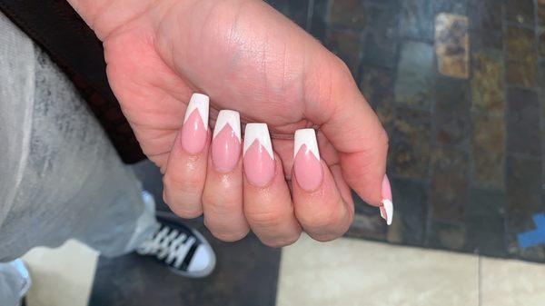 Acrylic, coffin shape with gel French tip