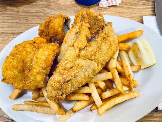 Fish & Chips. whiting & fries. Neither was greasy and the fish wasn't all batter and no fish.