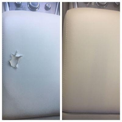 Arm rest console before and after repair.