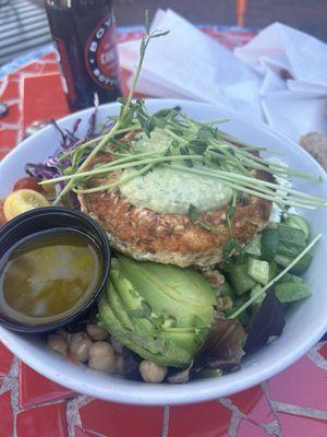 Buddha Bowl with Salmon Burger Patty