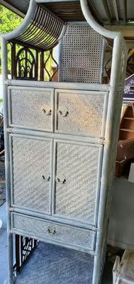 Antique rattan and wicker oriental type armor or storage cabinet 4 doors 1 big drawer