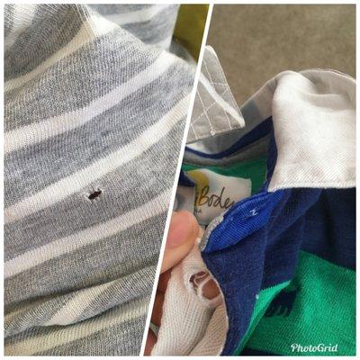 Hole and tear around button after less than a few washes, sad for the cost of kids clothes!!! Disgusted!!!