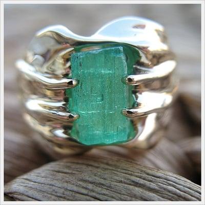 Gold Wrinkle Ring with Emerald - custom design by Micky Roof.