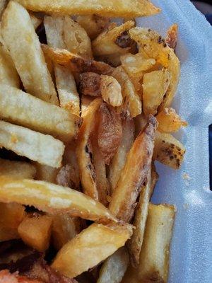 French fries were chopped up with odd powder texture. How could these be the lengthy, freshly cut potatoes we see at the register?