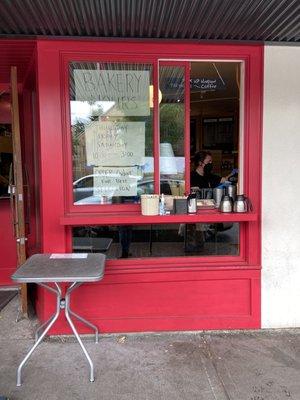 Pick up window. As of June 2022 bakery is open Thurs, Fri, and Sat 10AM-3PM.