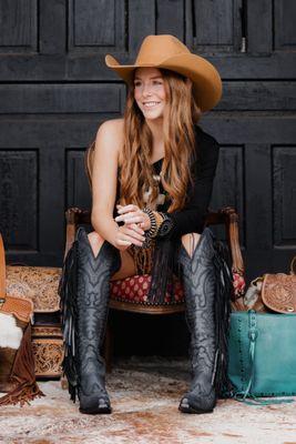 Reba Black Fringe Over The Knee Boots