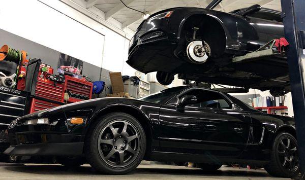 NA1 Acura NSX and Audi A5 in for suspension work and maintenance