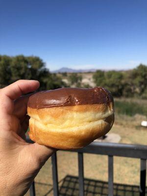 Huge donuts! Chocolate glaze.