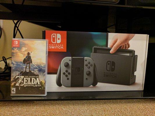 My brand new Nintendo Switch and The Legend of Zelda: Breath of the Wild.