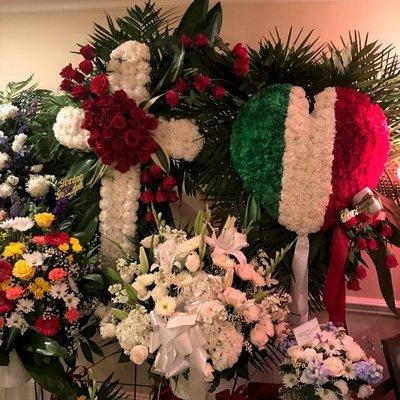 White Cross with Red Roses and Italian Hear