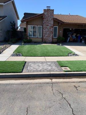 Synthetic lawn and pavers