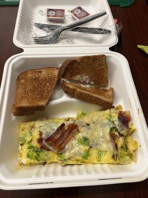 Broccoli provolone omelet, add bacon & onion.