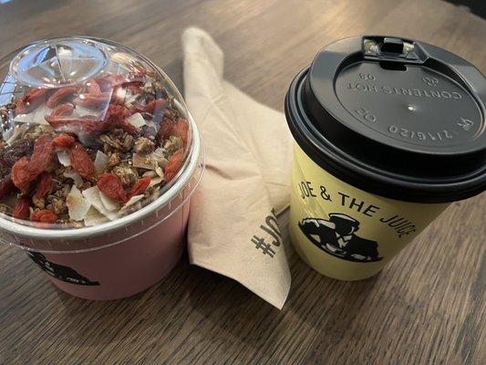 Spirulina Breakfast Bowl and Americano Coffee