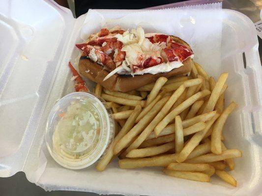 Lobster roll. Comes with fries and coleslaw for $26. Pricey but it was good