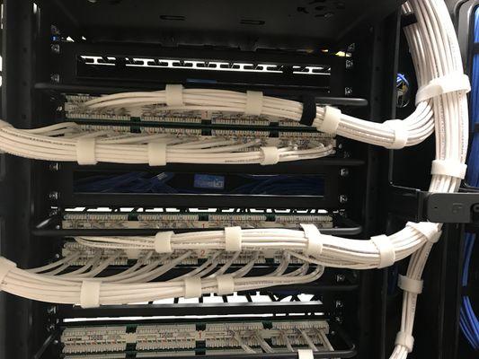 White cables dressed perfect for termination on patch panel