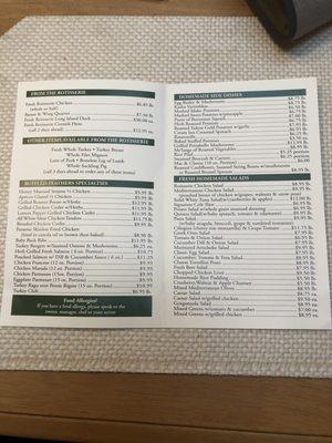 Takeout menu