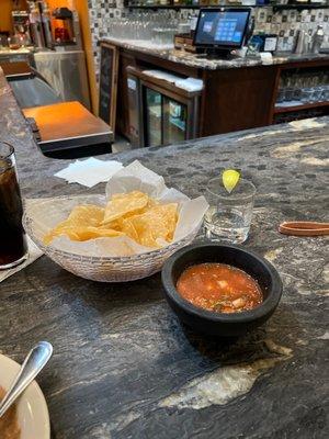 Homemade salsa and chips! (I already ate my quesadilla so no pic this time, haha)