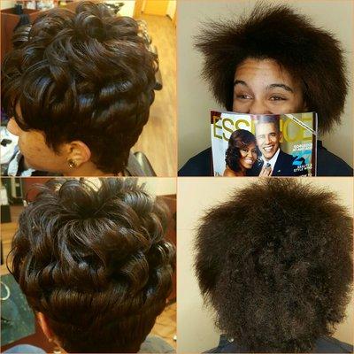 Natural hair client needed reshaping, yet goal is to grow length. Cut, condition, style.