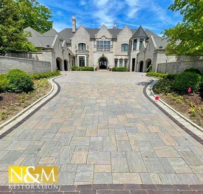 Paver driveway with accent ribbon