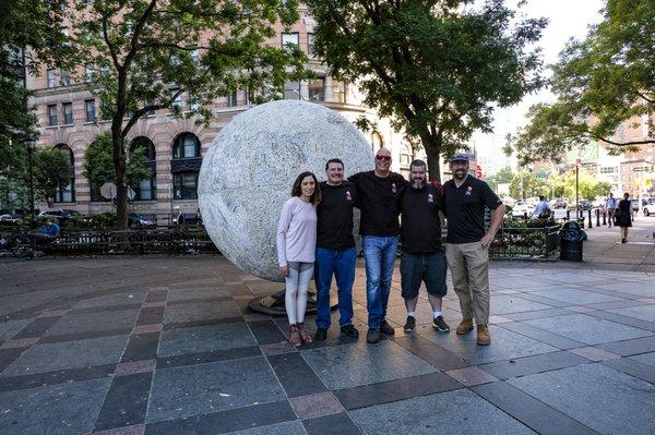 The SRI Install team and myself in Tribeca Park with my sculpture following install.