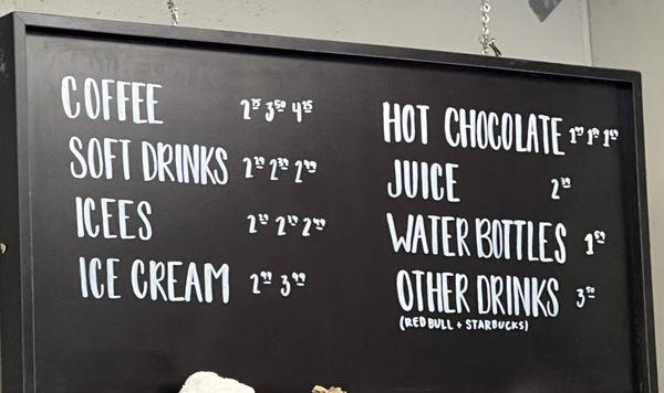 Coffee menu