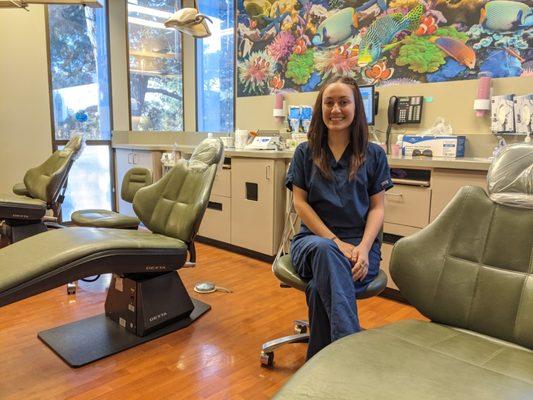 Our friendly dental assistant Krista is here to welcome you and your family to the pediatric dental office with Dr. Elizabeth Ng.