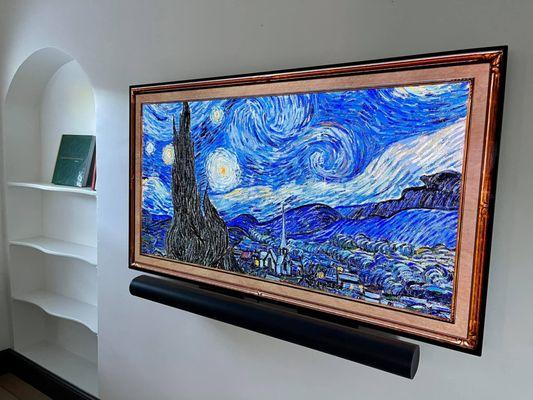 Aesthetically pleasing. Piece of art with Flat screen & Soundbar combination.  Change your onscreen display anytime.