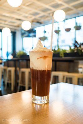 Boozy Float with Blood Orange Flavored Ginger Beer and Dark Rum