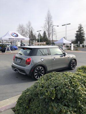 Not my car, but a super cute mini someone is taking for a test drive.