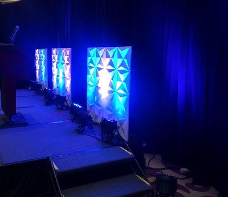 Scenic Decor, Tour LED lights , Drapery Theatre Show  Style.
Enhance your Audiovisual Presentations.