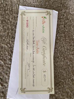 Gift certificate