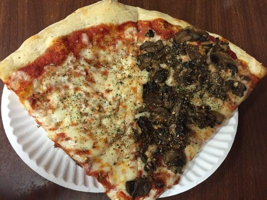 Plain slice and a plain slice with mushrooms