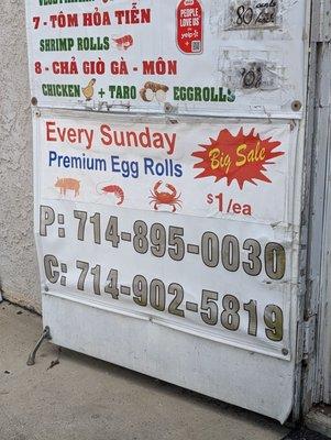 March 2024, $1 premium egg roll on Sundays!