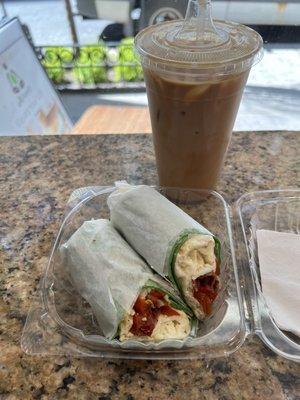 Aleef Special Wrap (halal Turkey bacon) and Iced Chai Latte