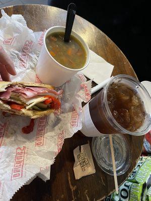 12. The Sanpanino Hero 24 oz. Fresh Iced Tea Soup and 1/2 Sandwich Combo