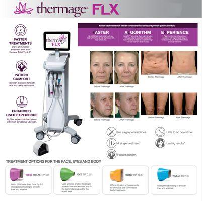 Thermage system enables you to smooth, tighten and contour skin for an overall younger-looking appearance.