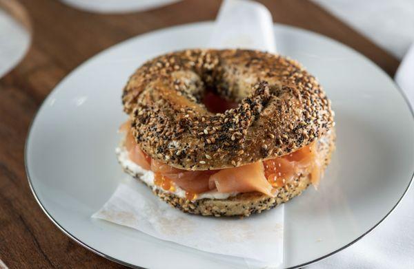 Everything Bagel with Smoked Salmon and Pink Salmon Roe