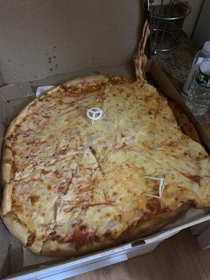 Order a Large Pie from Mama Rosario at 10 o clock at night. Alongside garlic knots and zepos. This is how I received my pizza !