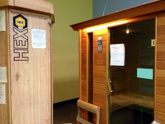 The sauna and tanning booth in Women's area