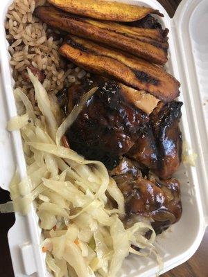 Amazing jerk chicken and Plantains