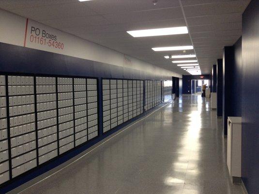 Uneven linoleum floor with the new PO Boxes.