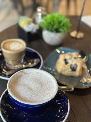 Cappuccino, Cortado, Blueberry scone