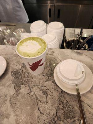 Seasonal strawberry matcha latte