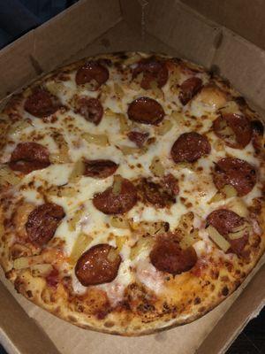 Thin medium pepperoni and pineapple