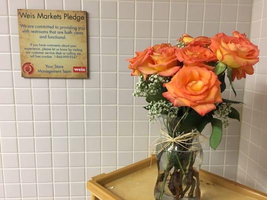 Fresh flowers in the women's bathroom!