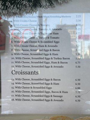 Bagel Menu