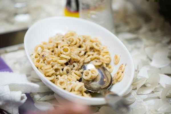 Spaghettios (Anellini) irish butter, fresh black truffle, fresh black pepper and Parmigiano Reggiano. Recreated from a trip to Portland!