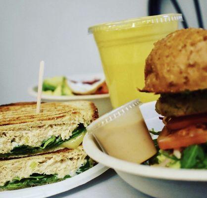 Buddha burger, mango smoothie and tuna salad sandwich- all to perfection!